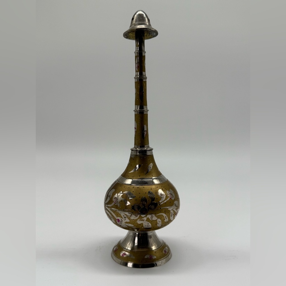 Bronze and Silver Tone Metal Rosewater Sprinkler decorative engraved gulabdan